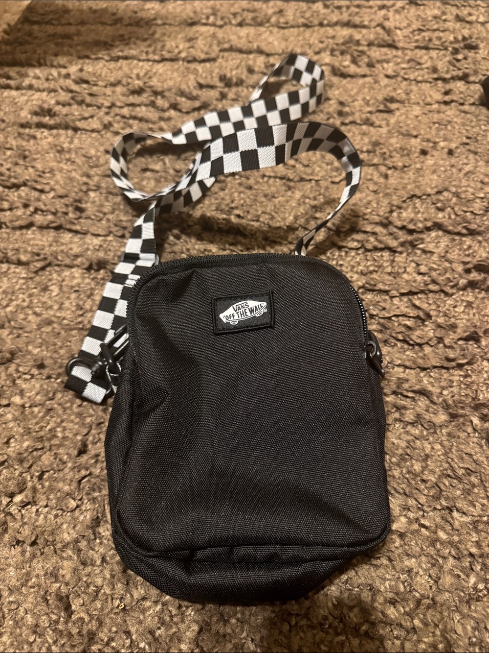 Vans Small Black Crossbody Bag with Checkerboard Strap